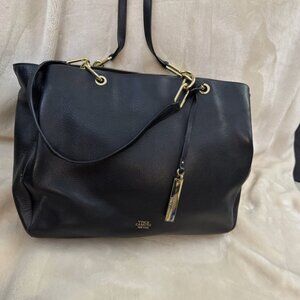 Vince Camuto Avin Black Leather Tote, Medium Leather Tote, Laptop Bag, Work Bag